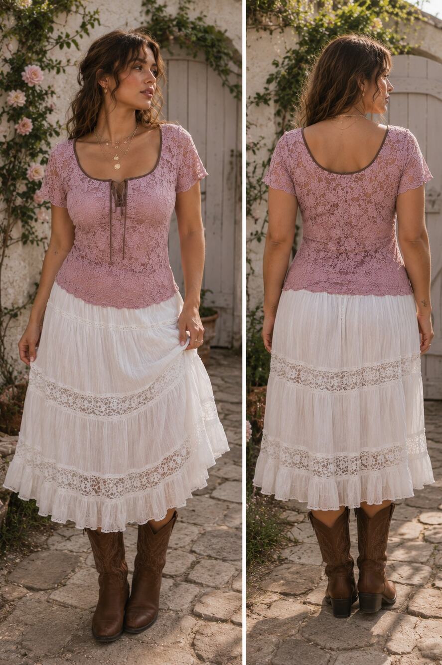 Dressbarn Pink Lace Peasant Top XL Romantic Boho Fairy Cottagecore Prairie